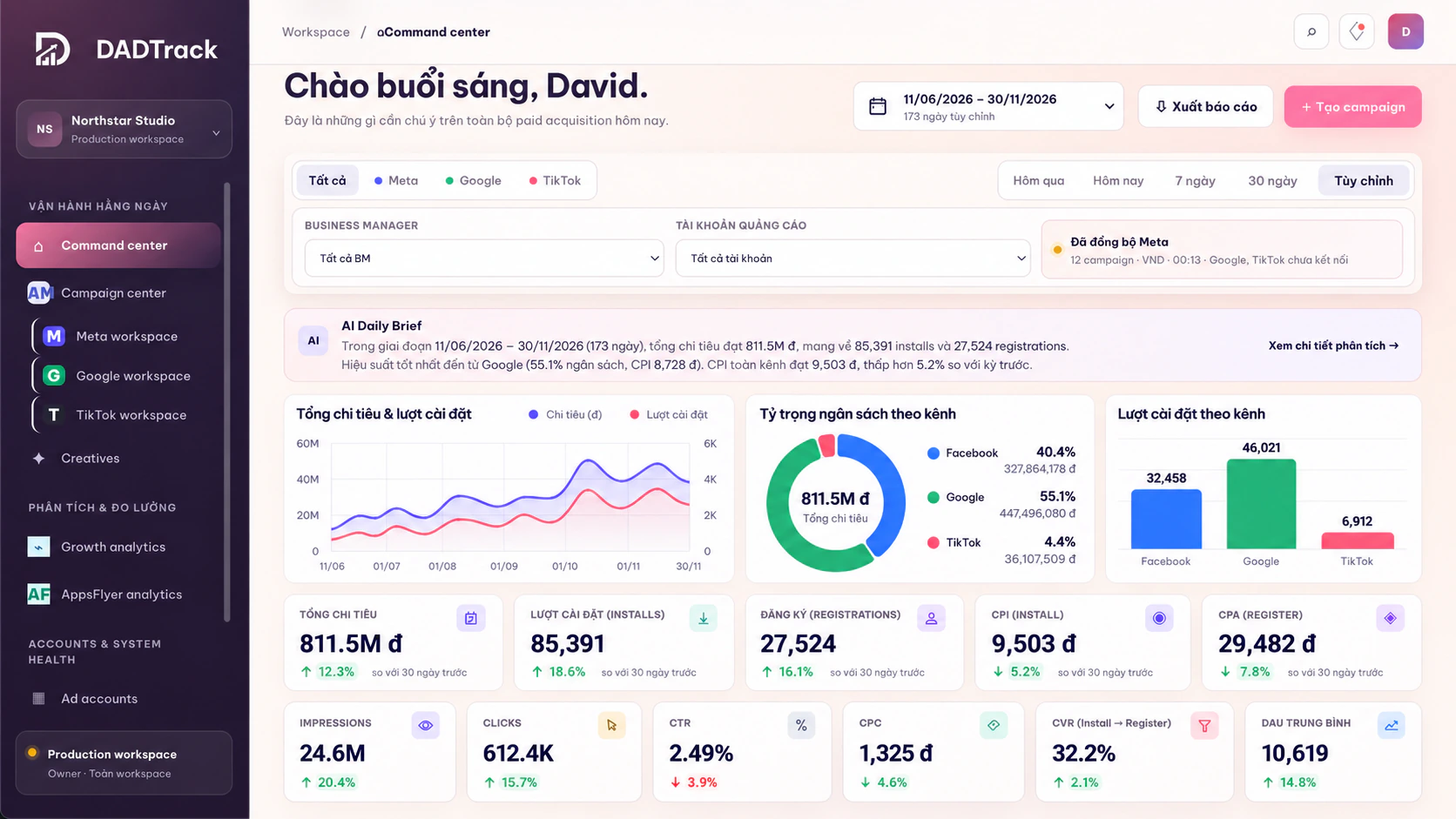 DADTrack Command Center dashboard interface